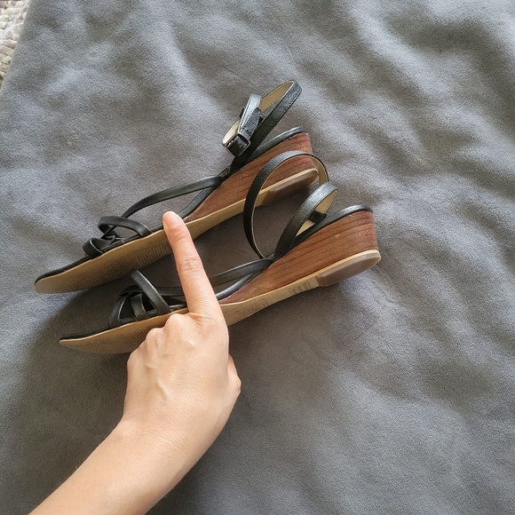 vintage strappy square toe ankle tie low wedge sandal size 8 9 - Picture 3 of 6